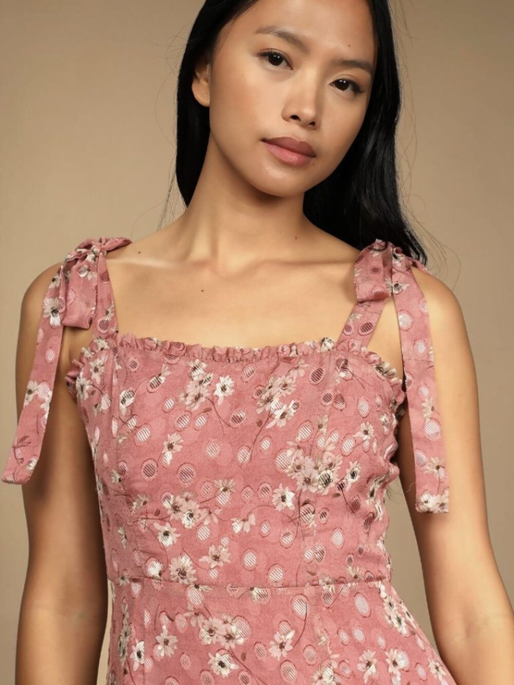 NWT Lulus Terrace Views Mauve Pink Floral Print Tiered Midi Dress (size S) - Picture 4 of 9